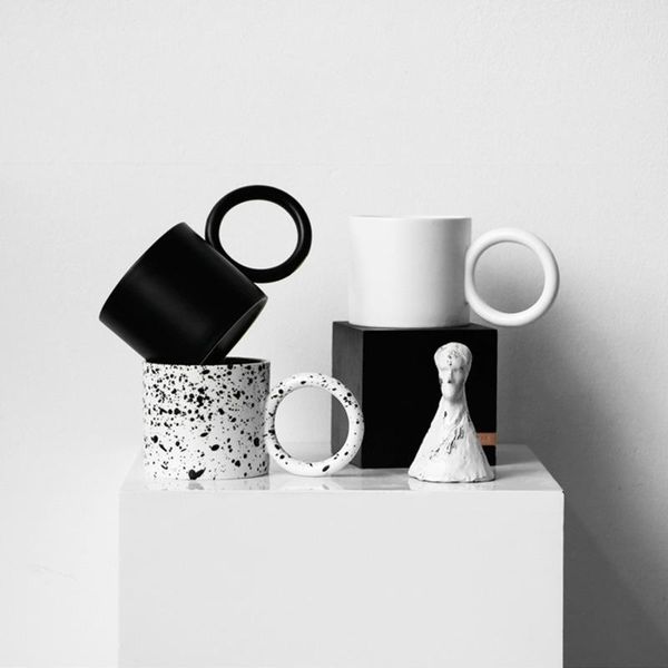 

mugs ins ceramic mug nordic style coffee cup water geometry ring big ears simple creativity