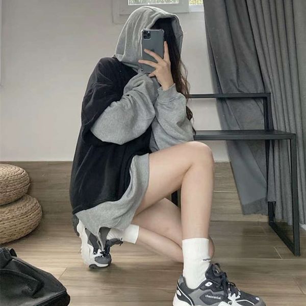 

women's hoodies & sweatshirts hoodie bodyguard spring and autumn thin korean ins tide lazy wind bf loose fake two hooded cec coat z72h, Black