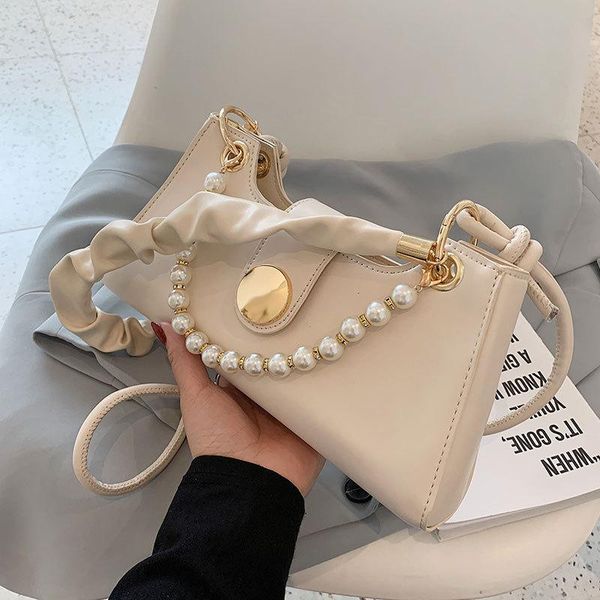 

evening bags pearl beaded chains shoulder for women 2021 trend pleated summer handbags designer simple female crossbody bag