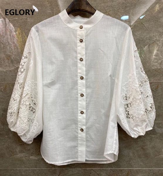

women's blouses & shirts 100%cotton 2021 spring summer fashion style women hollow out lace embroidery casual white apricot clothing