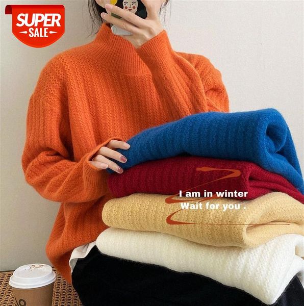 

zhi chenxi sweater women's year loose outer wear thick solid color round neck pullover ff2107 #py2u, Black;gray