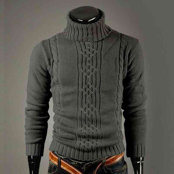 

men slim turtleneck long sve casual sweater ribbed cuffs leisure high-necked solid color warm knitted daily wear 2021hot, Black