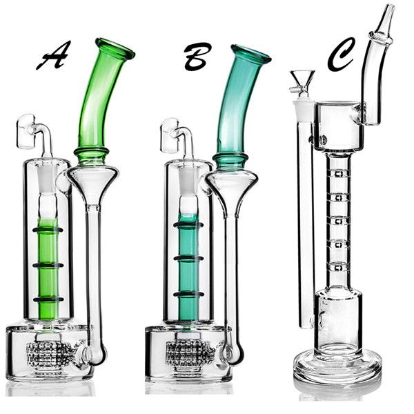 Due stili Verde scuro Verde Trasparente Fumatori Narghilè Forma Unquie Perc Bong in vetro per acqua in linea Bong percolatore 14,4 mm Banger