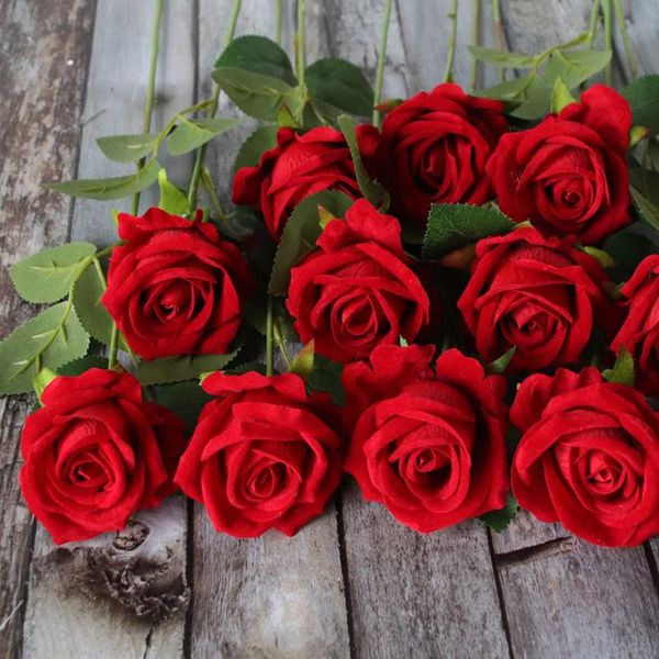 

decorative flowers & wreaths 5pcs/lot simulation roses single false living room decoration flower velvet red rose bouquet silk e1110