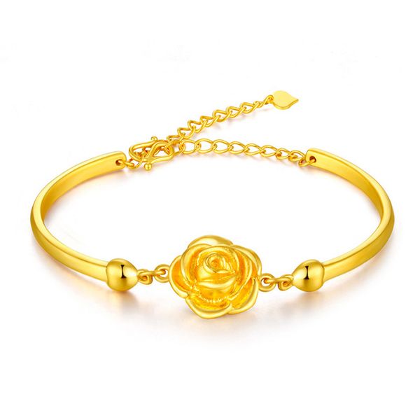 

fashionable 24k gold color rose shaped bracelet for women 3d imitation gold bangle jewelry wedding anniversary fine jewelry, Black