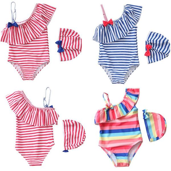 

one-piece suits 1~7y toddler baby girls swimwear 2021 swimming suit for kid swim wear kids children with cap-sw424