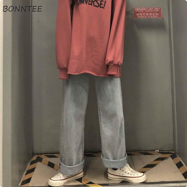 

women's jeans women oversized high waist womens trousers solid leisure all-match simple trendy ulzzang student style chic, Blue