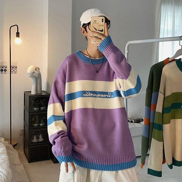 

men's sweaters pr hong kong style loose knit sweater men 2021 autumn winter and casual streetwear, White;black