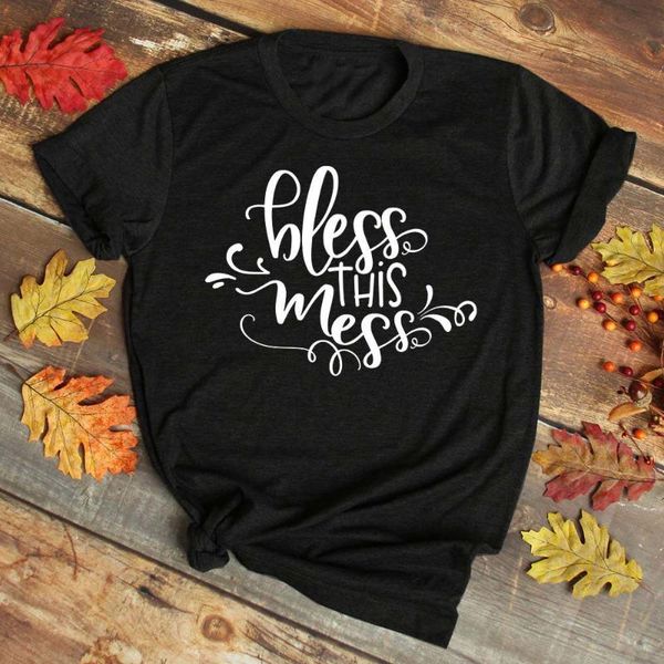 

bless this mess 100% cotton t-shirt women fashion funny graphic 90s aesthetic shirt o neck harajuku short sleeve girl tees women's, White