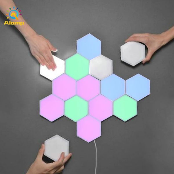 

rgb led honeycomb quantum hexagon wall lamp with touch sensitive for bedroom living room stair loft diy decor night light