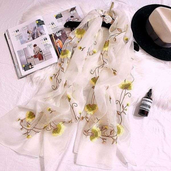 

scarves embroidery women femme silk scarf shawls and wraps summer autumn ladies shawl long flower style peach blossom us, Blue;gray