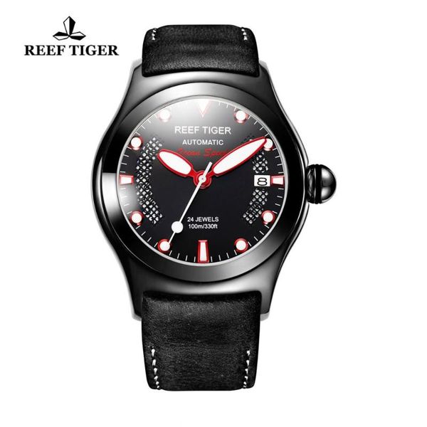 

wristwatches reef tiger/rt mens sport watches luminous skeleton automatic genuine leather band rga704, Slivery;brown