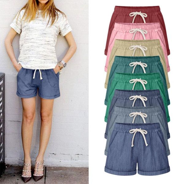 

women's shorts women plus size pants spring summer pocket bandage solid running sports wide leg vintage clothing, White;black