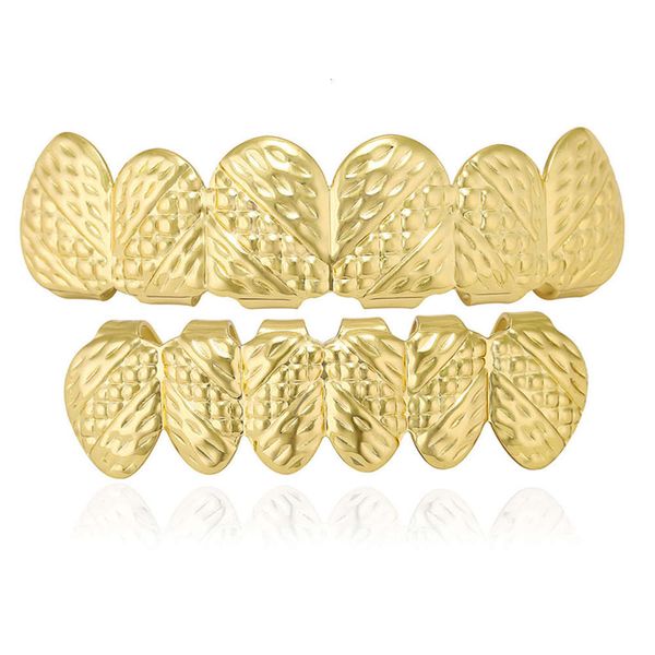 

new hip hop plated set carved cross texture teeth gold plating, Silver
