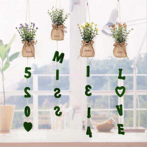 

flone wall-mounted artificial potted plant flowers simulation floral bouquet burlap bag hanging ornament for living room decor decorative &