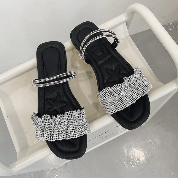 

slippers low flat shoes female womens outdoor luxury slides pantofle designer 2021 soft pu rome scandals basic sweet woman, Black