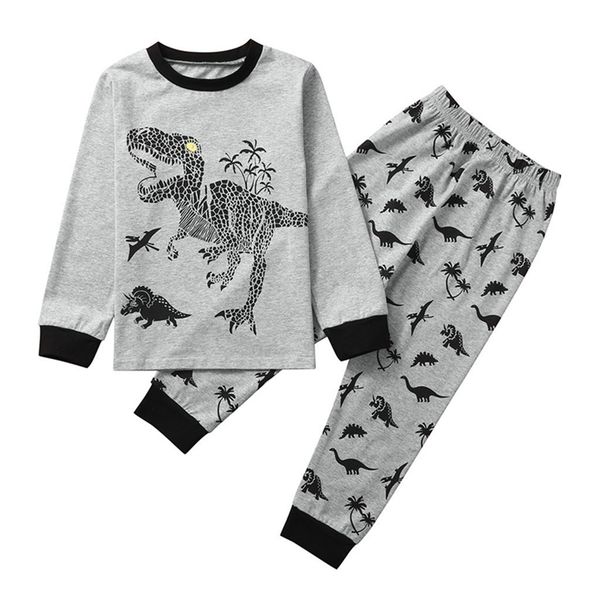 18M-6Y Herbst Frühling Kleinkind Kleinkind Jungen Pyjamas Set Kinder Kind Cartoon Dinosaurier Langarm Top Hosen Nachtwäsche 210515