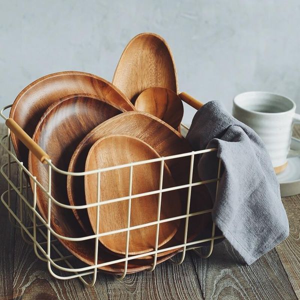 

creative japanese style irregular oval solid wood teacup plate fruit dishes saucer tea tray dessert dinner tableware set kitchen storage & o