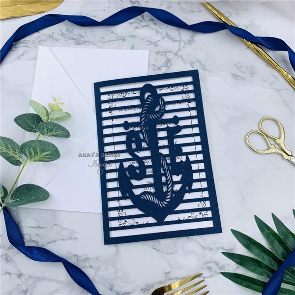 

greeting cards special laser cut pocket navy wedding invitation suite, quinceanera invites, diy beach