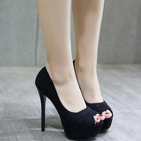 

wedding party fetish peep toe shoes woman pumps platform high heel 14cm silvery gold 2021 dress, Black