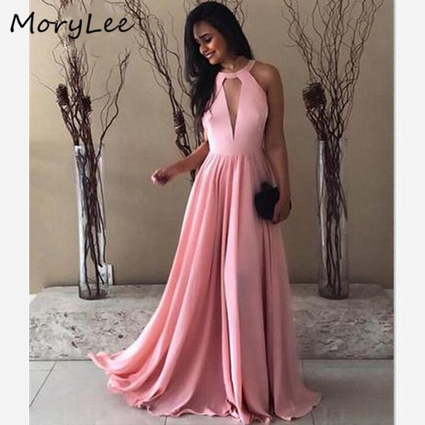

party dresses simple evening pink halter neck a-line sleeveless floor length backless gown vestidos de fiesta noche, White;black