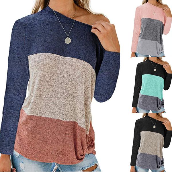 

aw2021 women's casual bat sleeve crew neck loose color blocking kink t-shirt, White