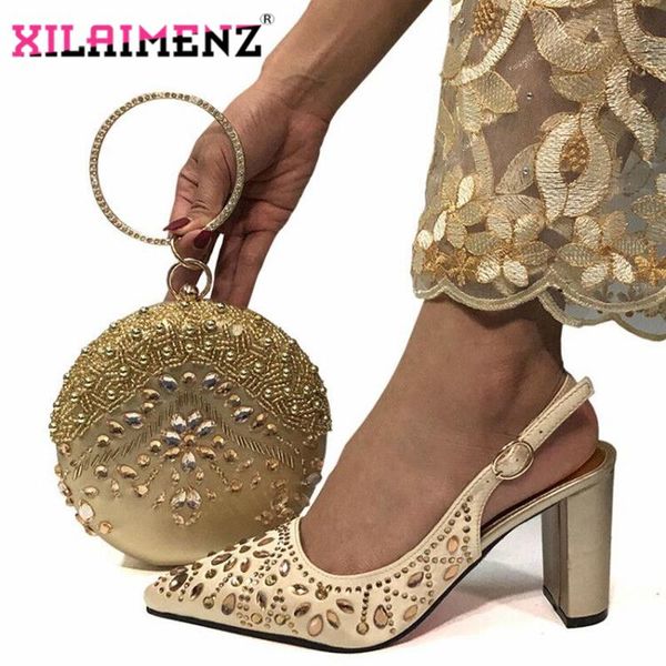 

dress shoes mature style 2021 coming and bag set in gold color women special decorate with rhinestone for wedding, Black
