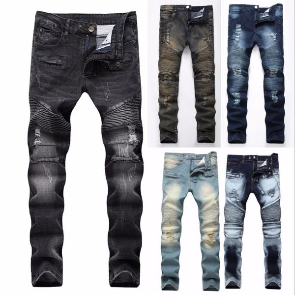

men's jeans fashion hip hop patch men hole zipped loose slim denim man 342#, Blue