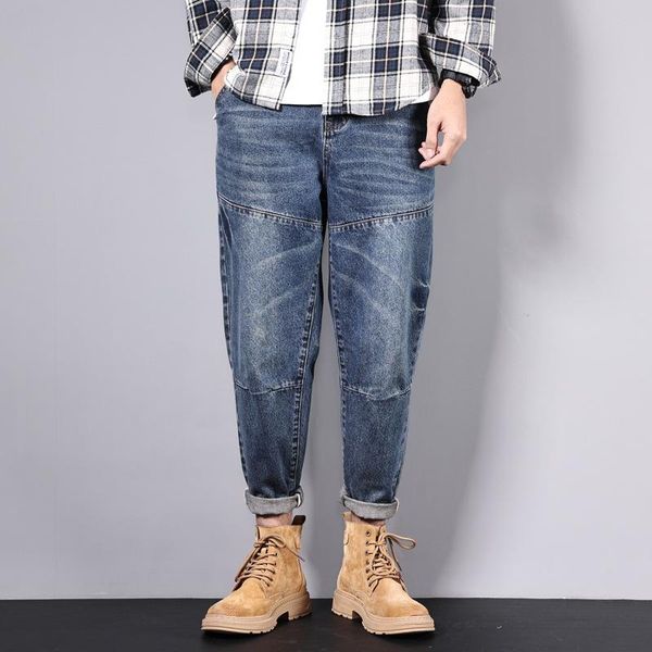 

men's jeans straight men high waist jean boyfriend streetwear skinny cacual designer long denim pants trousers, Blue