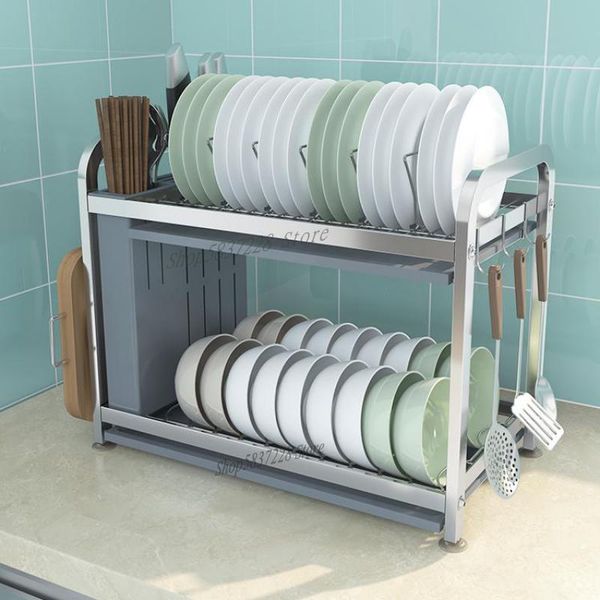 

kitchen storage & organization 304 stainless steel dish rack drain double-layer home drying dishes chopsticks box racks