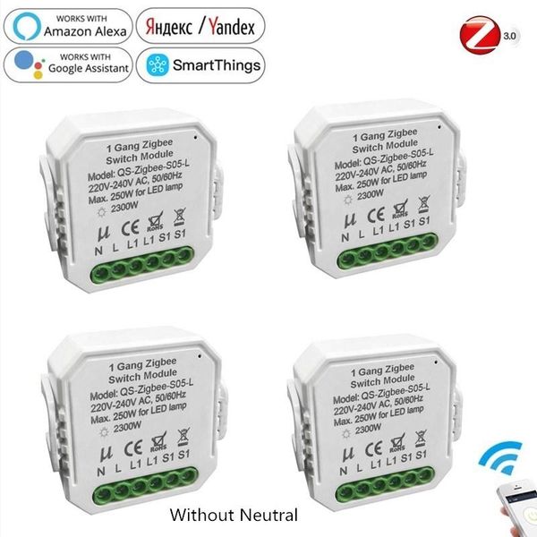 

smart home control tuya switch module zigbee 3.0 no neutral light 220-240v relay single live line with alexa google