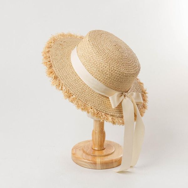 

weme fashion kids hat with bowknot raffia sun hats flat for outdoor turism caps &, Yellow