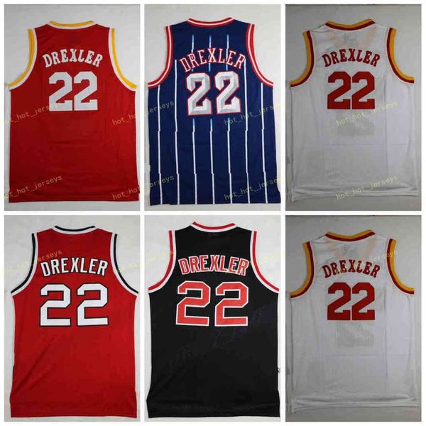 Jerseys de basquete vintage Clyde 22 Drexler Vermelho azul azul branco preto hovston costurado