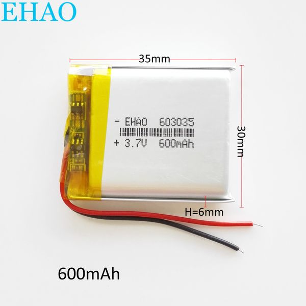 3.7V 600mAh 603035 polímero de lítio bateria recarregável lipo para mp3 pad DVD DIY E-book câmera Bluetooth