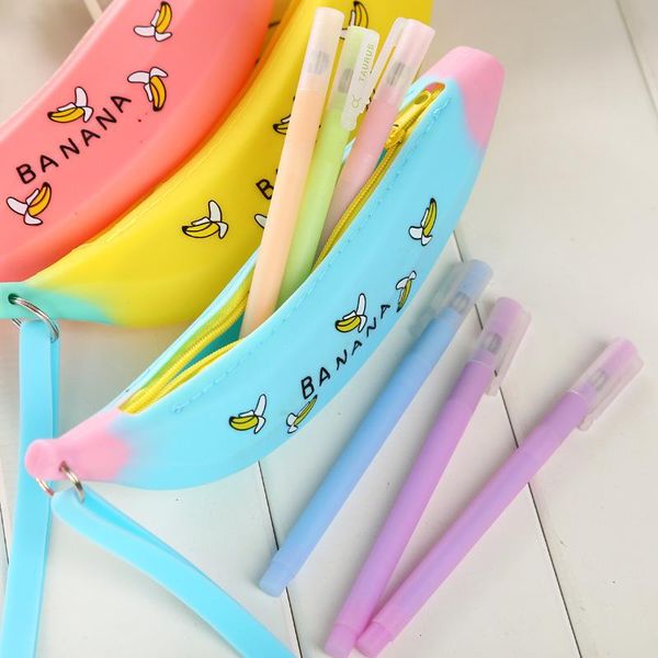 

creative banana pencil case for kids kawaii silicone green onions pen pouch storage bags cute stationery office school supplies