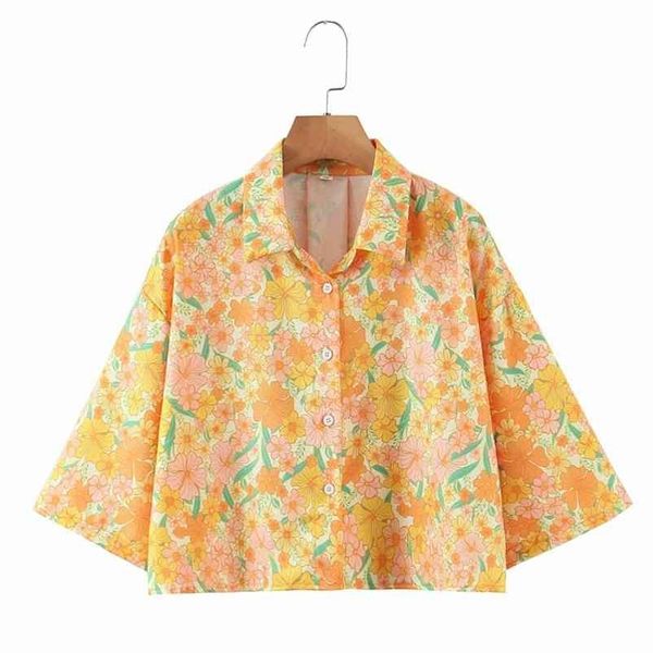 

casual women turn-down collar blouse spring-autumn fashion ladies high street shirt female printed short 210515, White