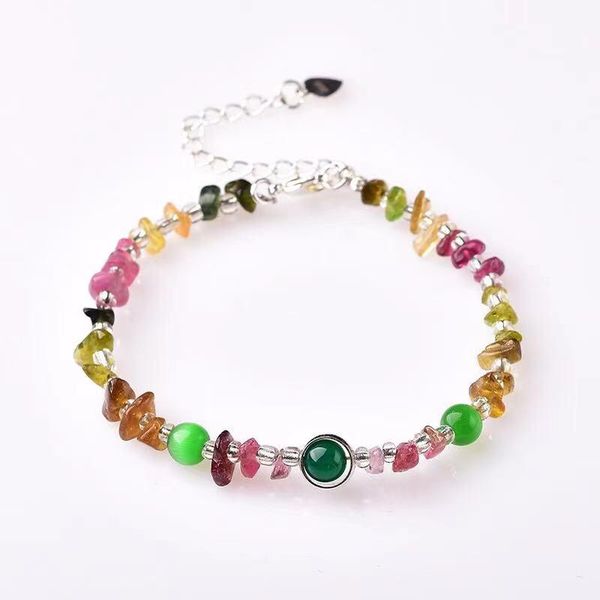 

beaded, strands irregular tourmaline woven bracelet natural crystal stone healing gifets, Black