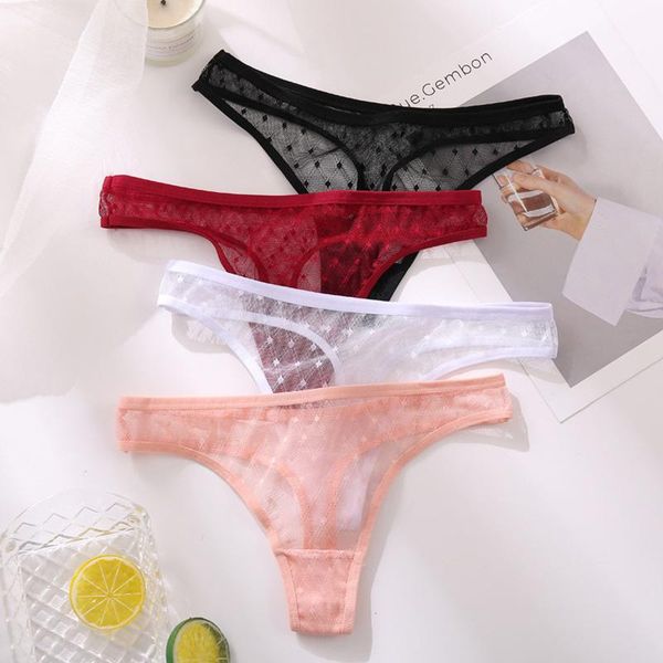 

women's panties g-string thong lingerie women sweet underwear low-waist lace female underpants mesh perspective briefs, Black;pink