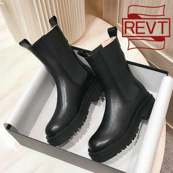 

genuel leather 41 42 43 luxury chelsea boots women platform lady boots chunky winter shoes short ankle boots thick heel designer, Black
