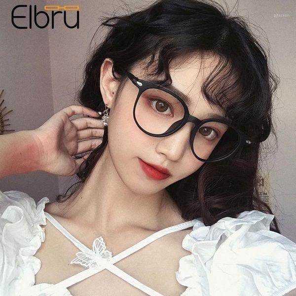 

elbru ultralight anti blue light round glasses frame vintage optical spectacle computer goggles transparent clear plastic fashion sunglasses, Black