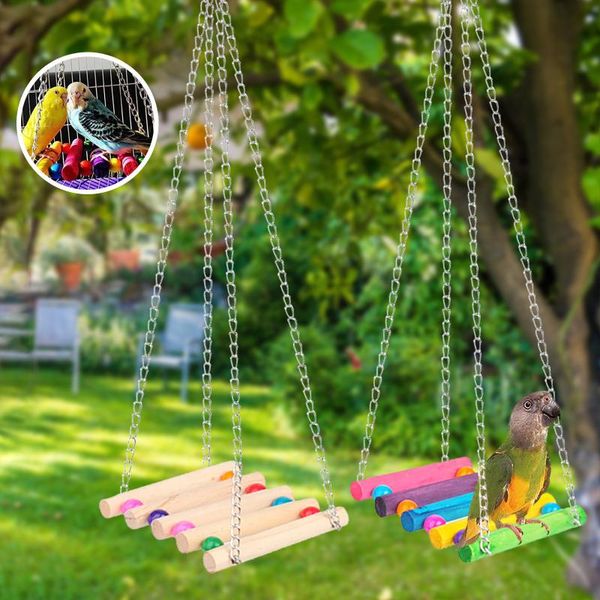 

other bird supplies 2021 parrot toy set swing bell dangling wooden colorful pet toys for birds garden decoration outdoor accessories #p2