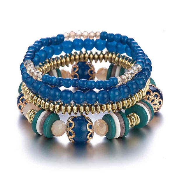 

chinese-style products glass bead acrylic bracelet women's bohemian multi-layer set