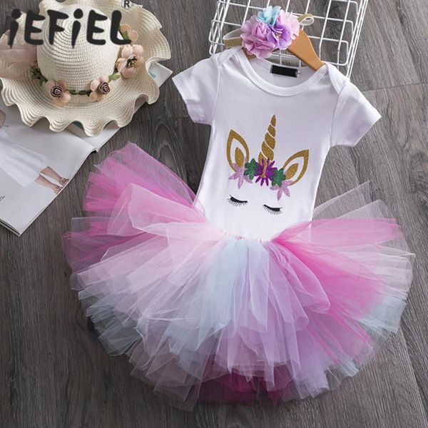 

clothing sets baby girls princess 1st birthday party outfit summer romper+tulle tutu dress+3d flower headband toddler kids clothes, White