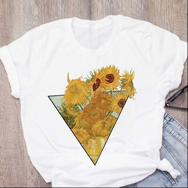 

women graphic womens sunflower painting clothes short sleeve fashion summer t shirt lady clothing tee female, White