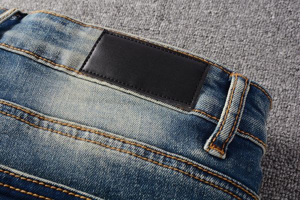 

fashion man design hip hop mans jeans slim leg whiten hole scratching moderate washing graffiti purple sewing patch pants, Blue