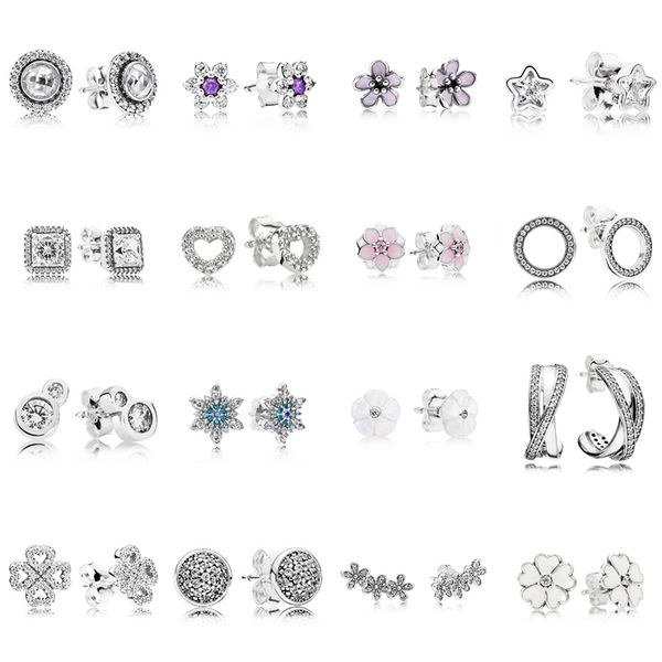 

new 2021 100% 925 sterling silver flower stars ear studs fit diy original bracelet fshion jewelry gift, Golden;silver