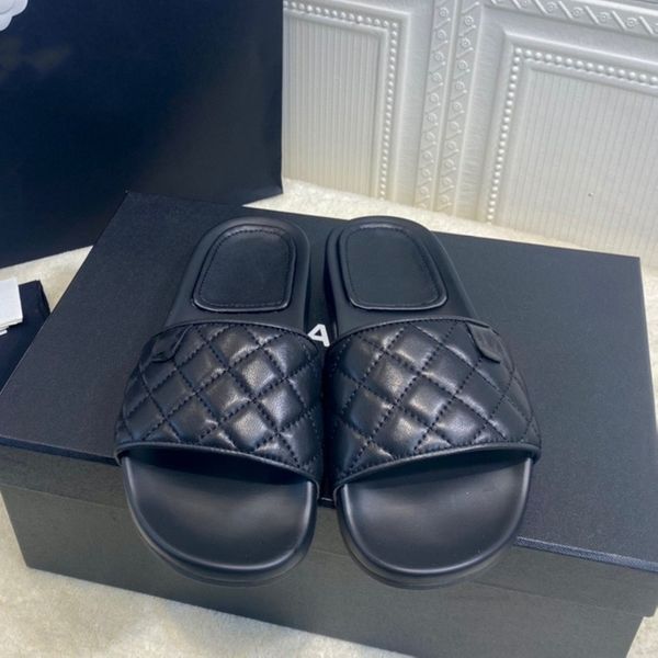 

flat casual slippers genuine leather luxury brand women sandals beach slipper sheepskin zapatillas de mujer new, Black