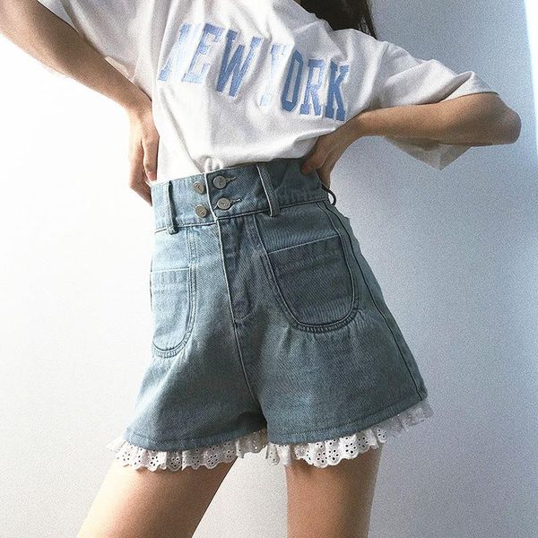 

skirts nakiss | angel her * lace denim shorts women xiaxian thin pants, Black