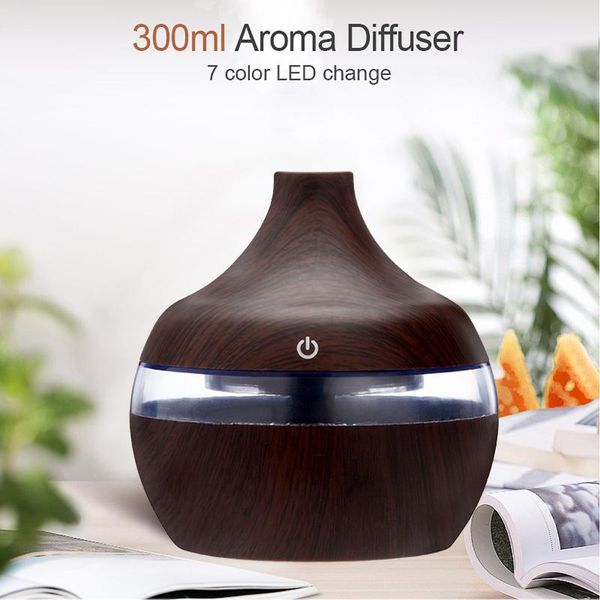 

300ml usb electric humidifier essential aroma oil diffuser ultrasonic wood grain air mini mist maker led light fragrance lamps