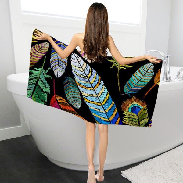 

towel rectangle swimming bath color feather pattern printed microfiber swimwear shower blanket beach picnic mat yj0002
